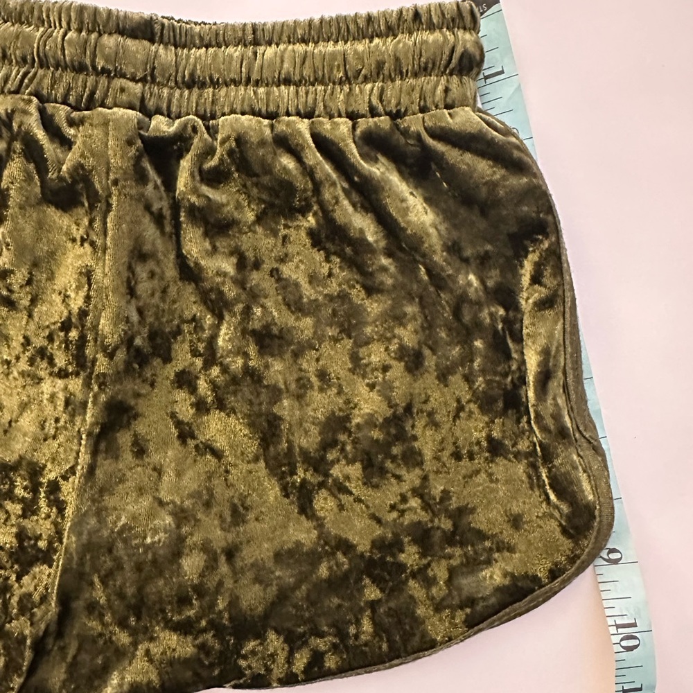 Olive Green Velvet Women's Disco Shorts - Picture 5 of 5